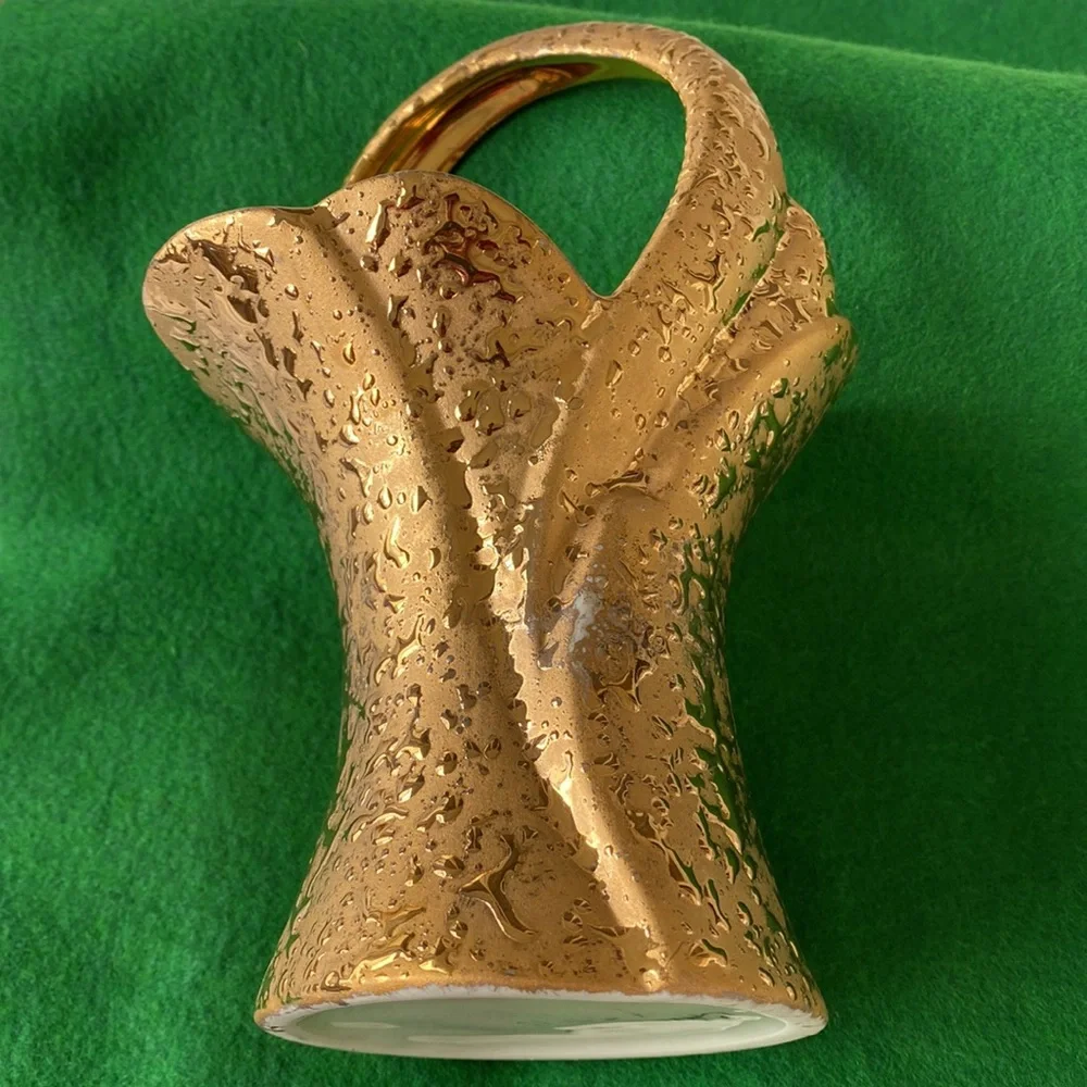 Weeping Gold Splatter Ceramic Basket Vintage